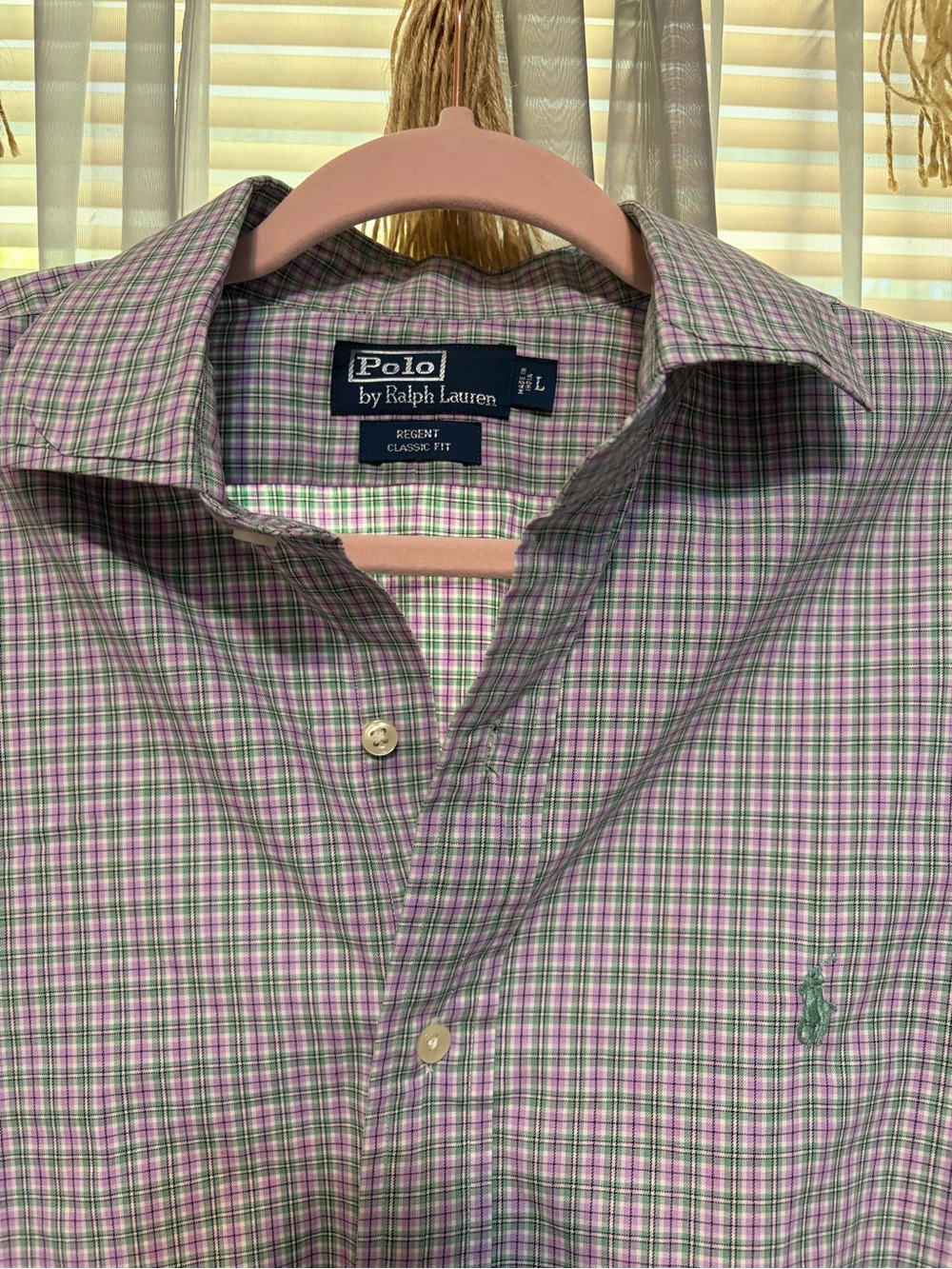 Ralph Lauren Green and Purple Mini Plaid Button-Down Shirt